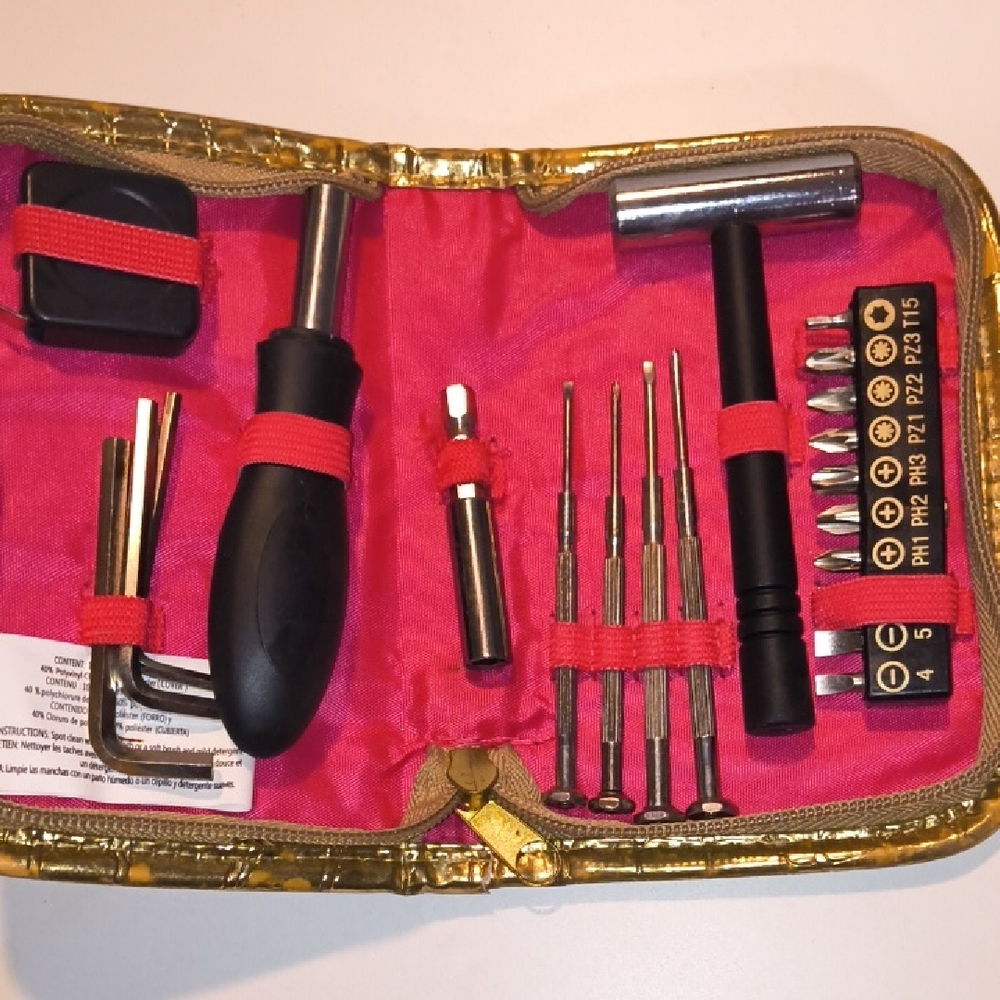 Compact Tool Kit with Pink and Gold Case